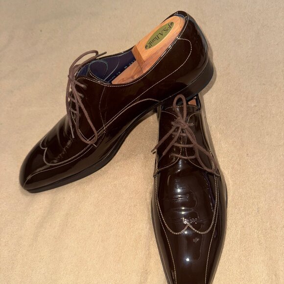 BROWN PATENT LEATHER MEZLIN SHOES SIZE 12M - Picture 4 of 5